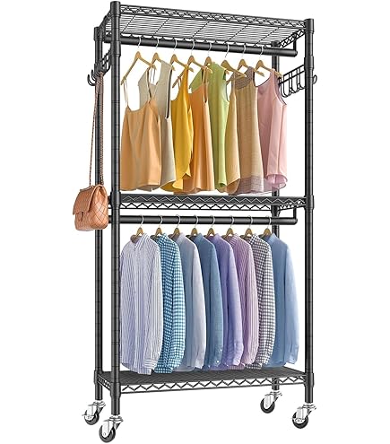 Amazon｜AZAKBL ハンガーラック 頑丈 洋服ラック 大容量 キャスター